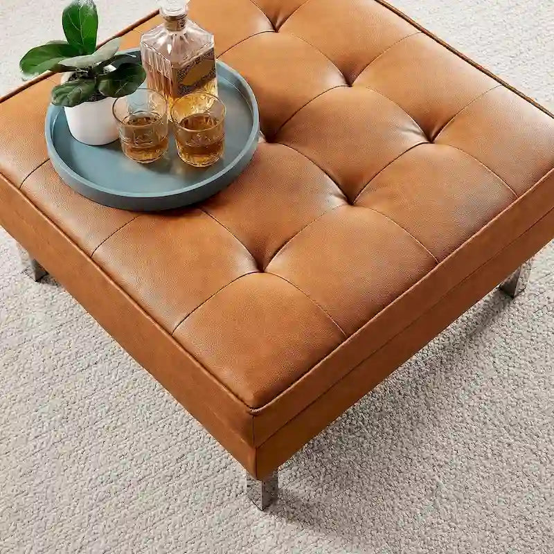 Tufted Vegan Leather Ottoman