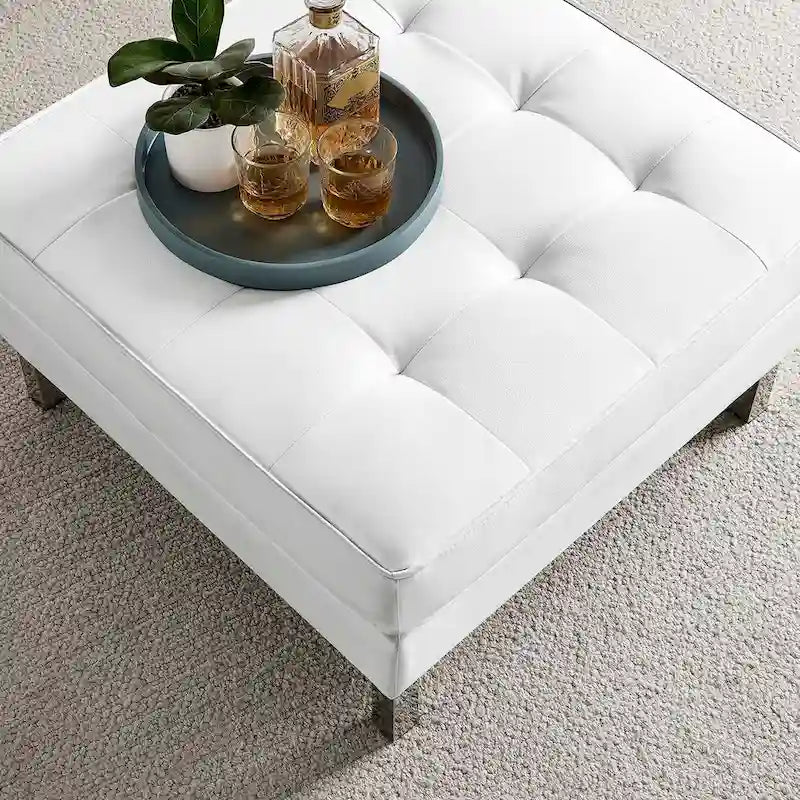 Tufted Vegan Leather Ottoman