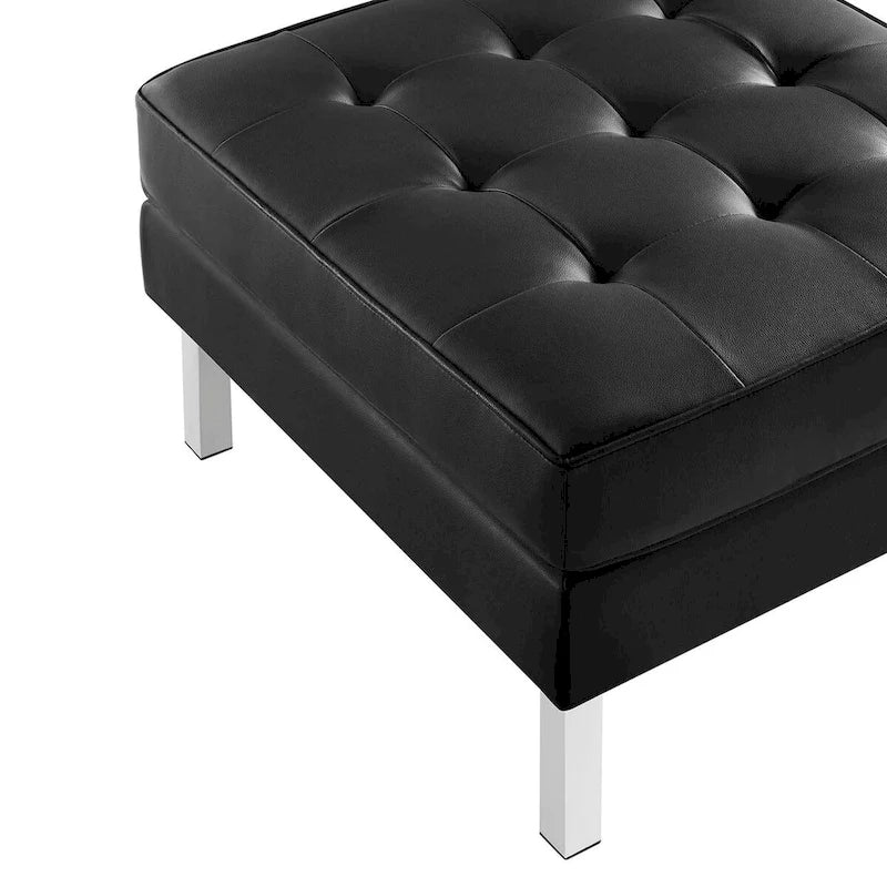 Tufted Vegan Leather Ottoman
