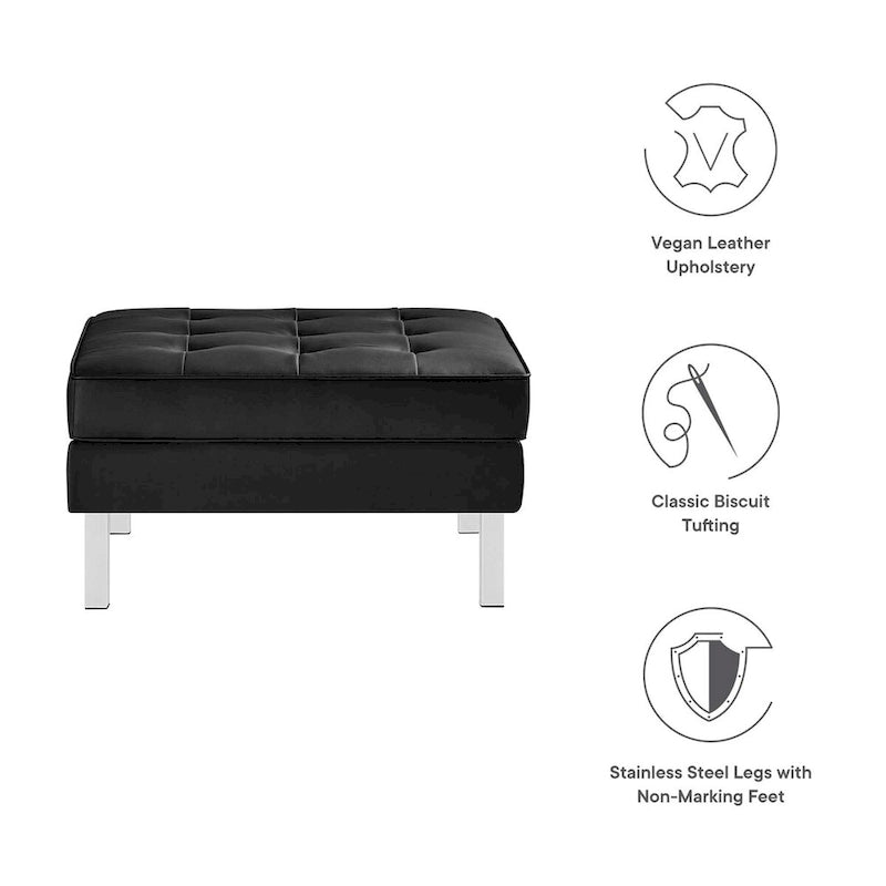Tufted Vegan Leather Ottoman