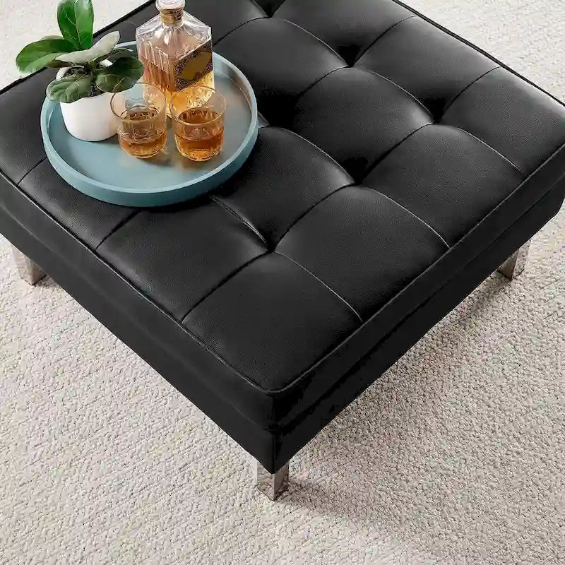 Tufted Vegan Leather Ottoman