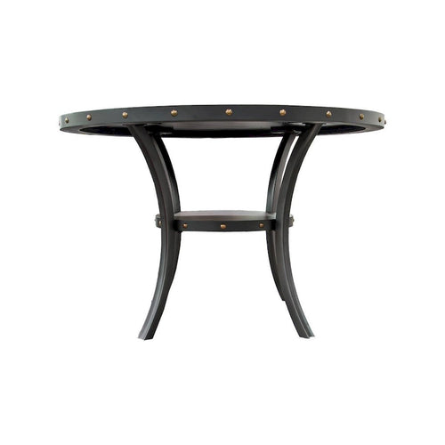 Eettafel van 48 inch, rond tafelblad met nagelkoprand en plank, zwart hout