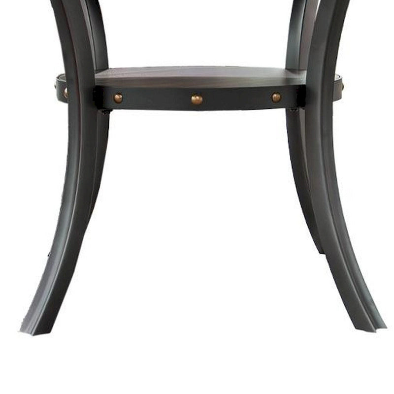 48 Inch Dining Table, Round Nailhead Trim Top with Shelf, Black Wood