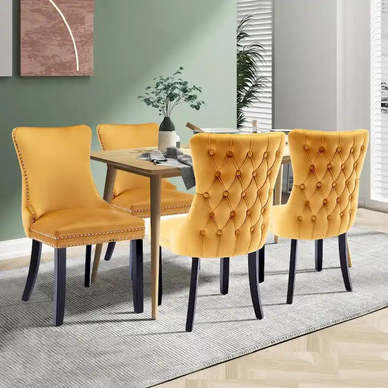 Velvet Upholstered Wingback Dining Chairs Set of 4