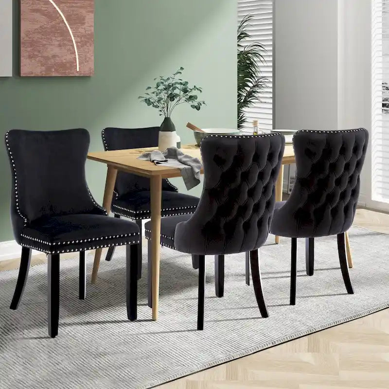 Velvet Upholstered Wingback Dining Chairs Set of 4