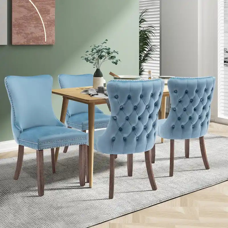 Velvet Upholstered Wingback Dining Chairs Set of 4