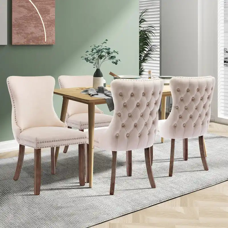 Velvet Upholstered Wingback Dining Chairs Set of 4