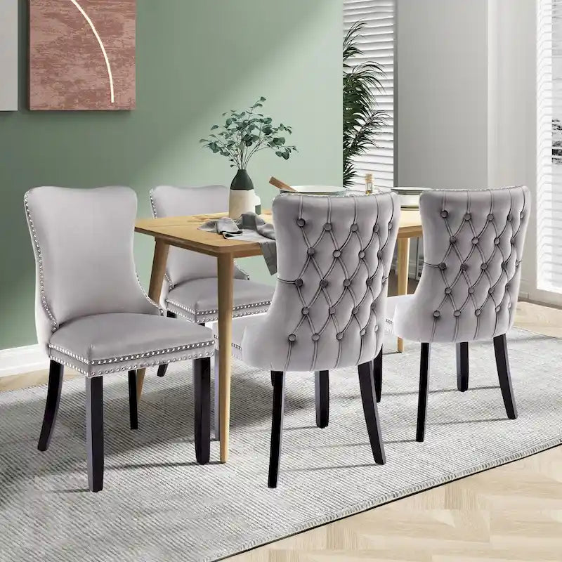Velvet Upholstered Wingback Dining Chairs Set of 4