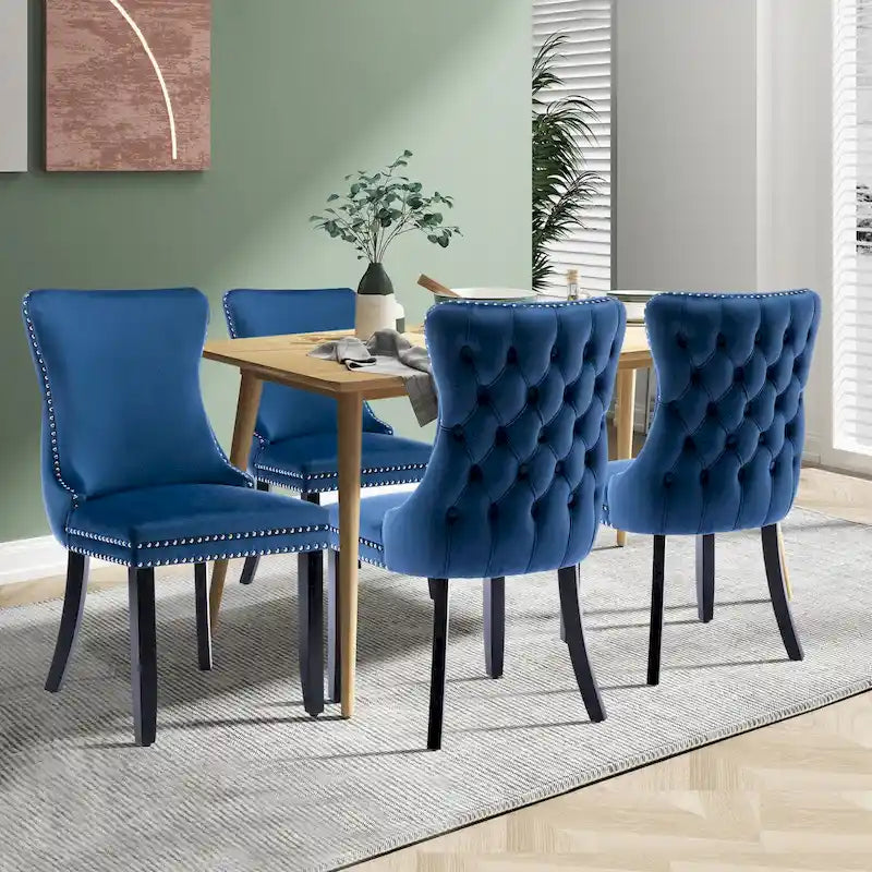 Velvet Upholstered Wingback Dining Chairs Set of 4
