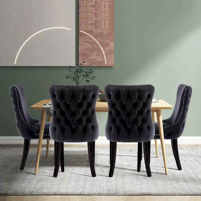 Velvet Upholstered Wingback Dining Chairs Set of 4