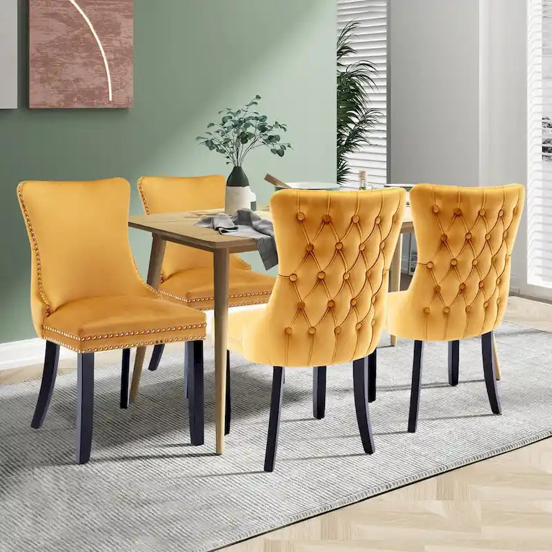Velvet Upholstered Wingback Dining Chairs Set of 4