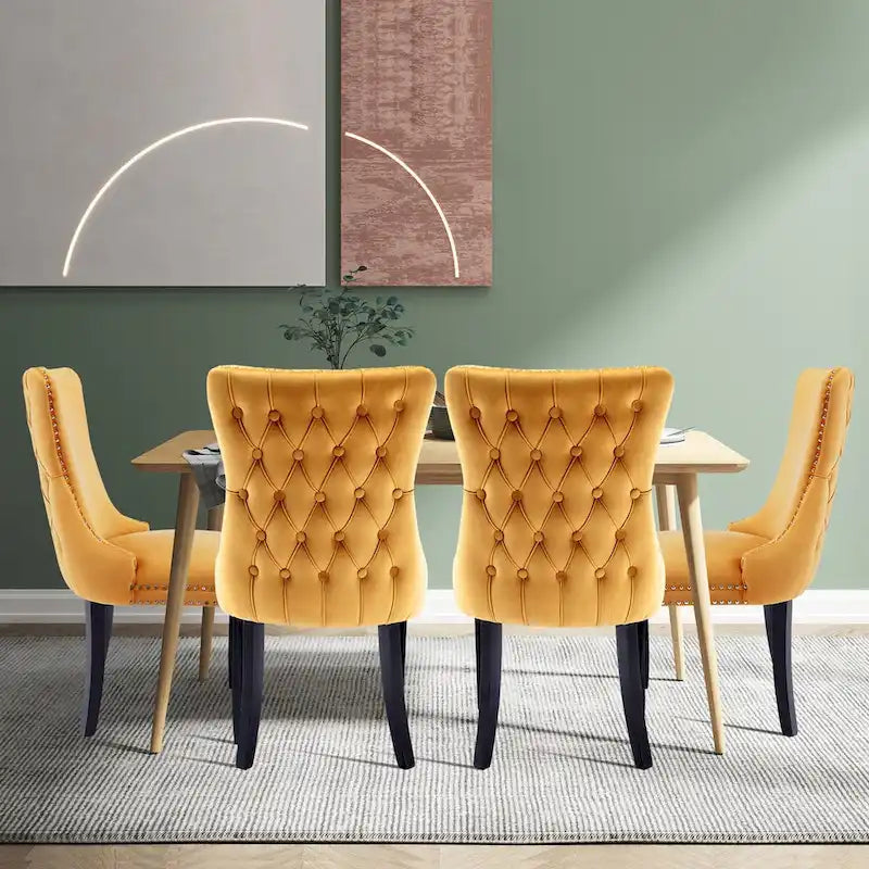 Velvet Upholstered Wingback Dining Chairs Set of 4