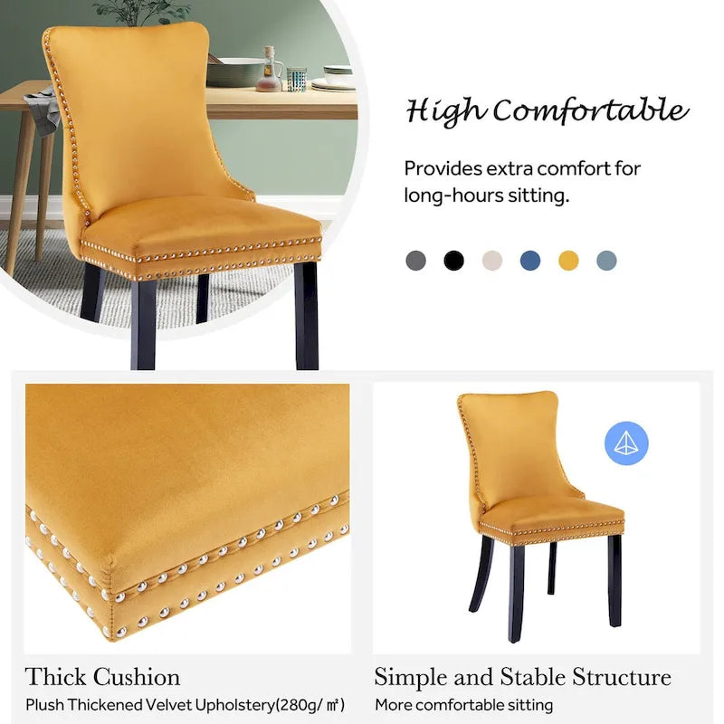 Velvet Upholstered Wingback Dining Chairs Set of 4