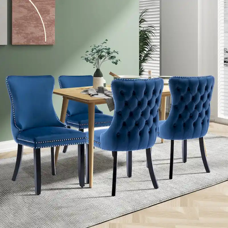 Velvet Upholstered Wingback Dining Chairs Set of 4
