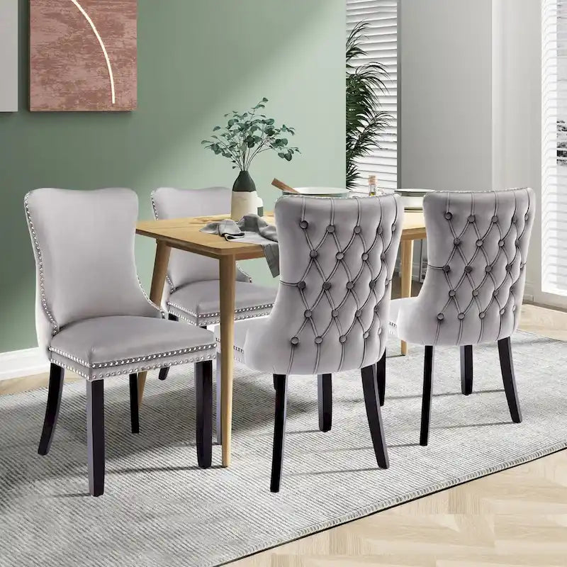 Velvet Upholstered Wingback Dining Chairs Set of 4
