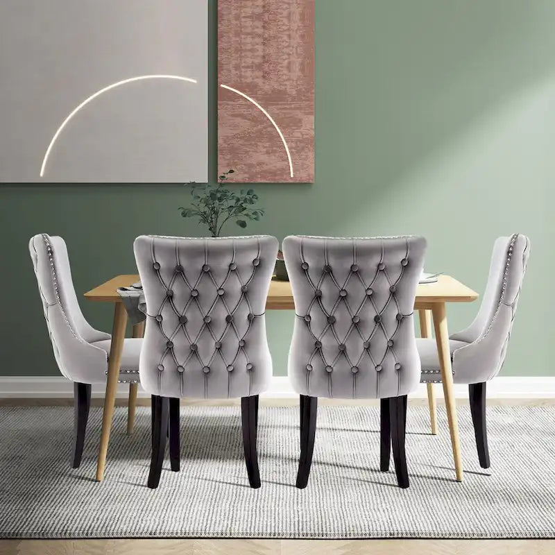 Velvet Upholstered Wingback Dining Chairs Set of 4