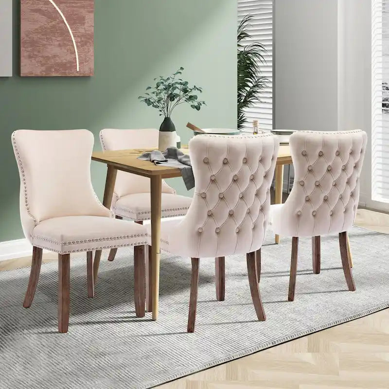 Velvet Upholstered Wingback Dining Chairs Set of 4