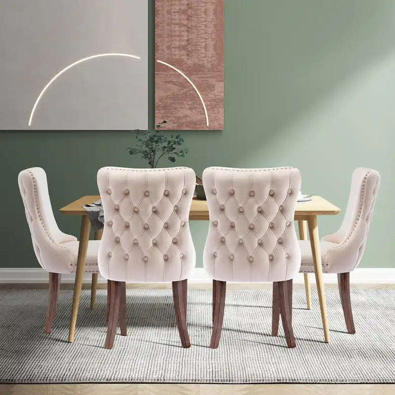 Velvet Upholstered Wingback Dining Chairs Set of 4