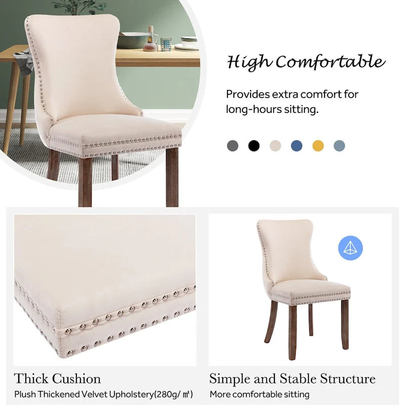 Velvet Upholstered Wingback Dining Chairs Set of 4