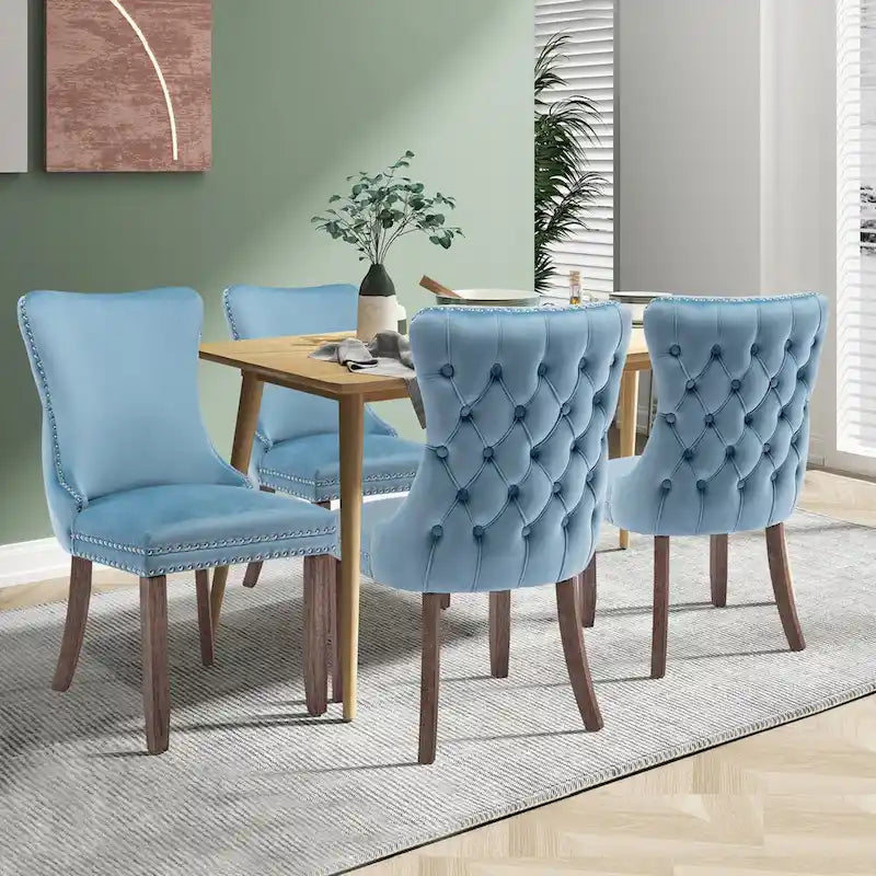 Velvet Upholstered Wingback Dining Chairs Set of 4