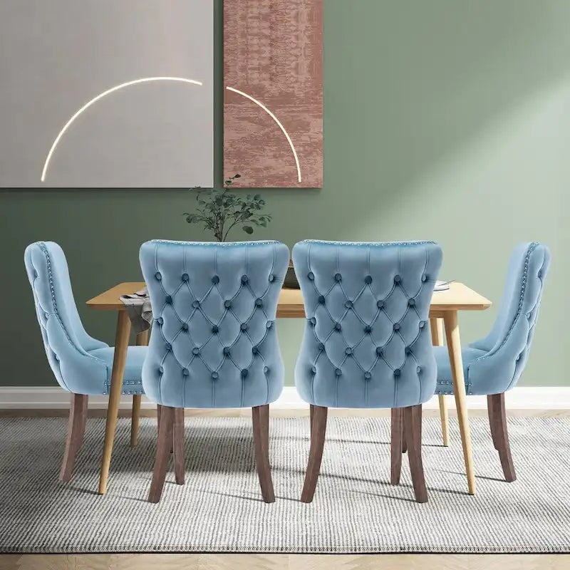 Velvet Upholstered Wingback Dining Chairs Set of 4