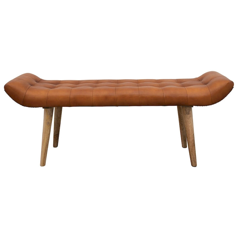 Wood and Goat Leather Bench
