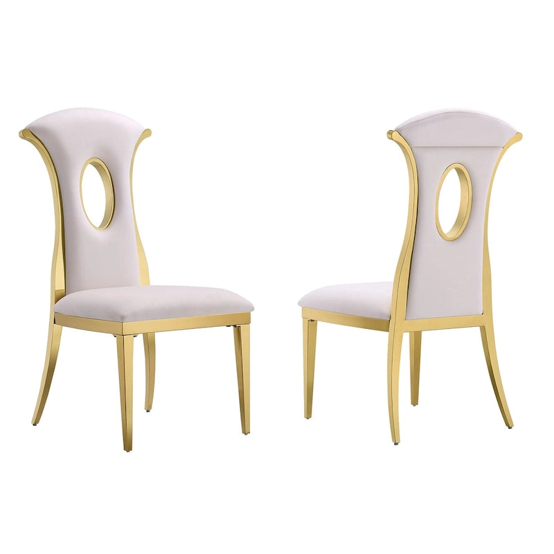 Luxury White Velvet Dining Chairs with Polished Gold Legs