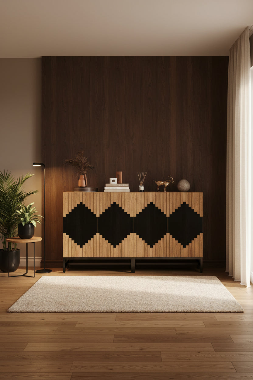 Sideboard Buffet Cabinet with 4 Doors and Adjustable Shelves