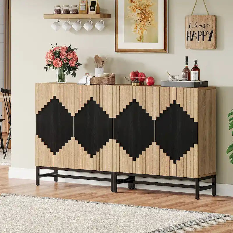 Sideboard Buffet Cabinet with 4 Doors and Adjustable Shelves
