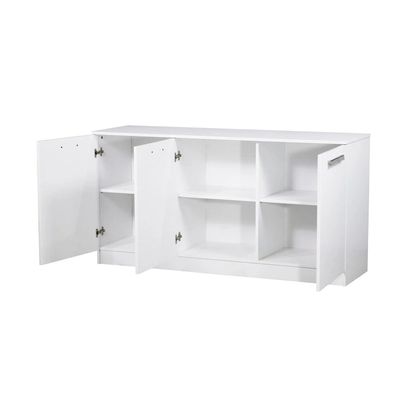 White Wood Grain 3-Door Contemporary Credenza File Cabinet