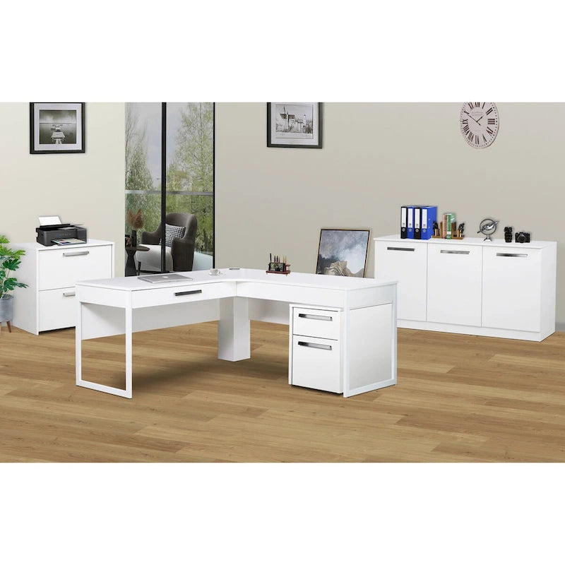White Wood Grain 3-Door Contemporary Credenza File Cabinet