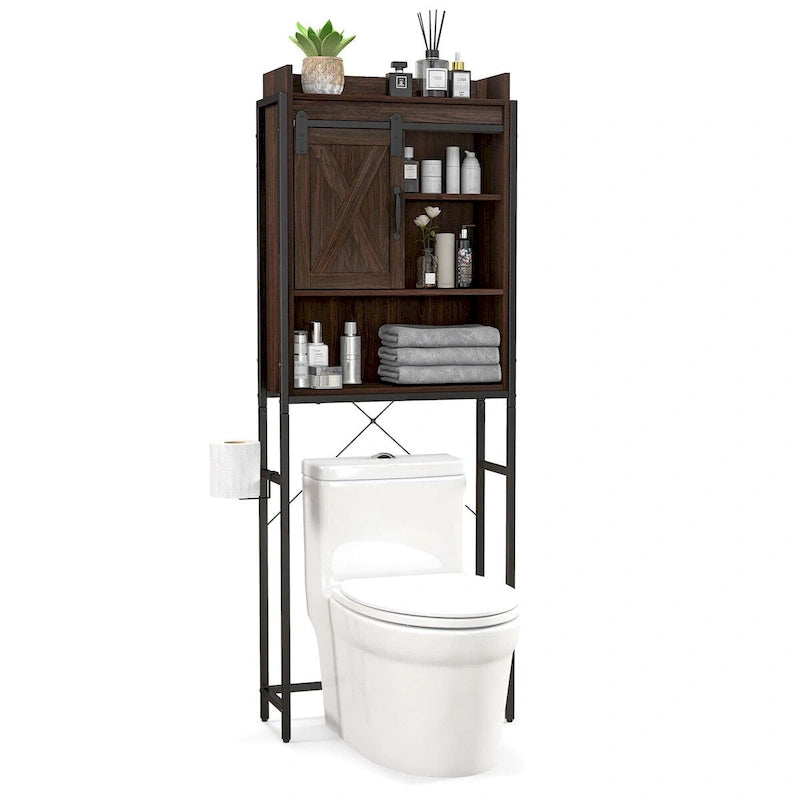 Over-The-Toilet Storage Cabinet Bathroom w/ Sliding Barn Door