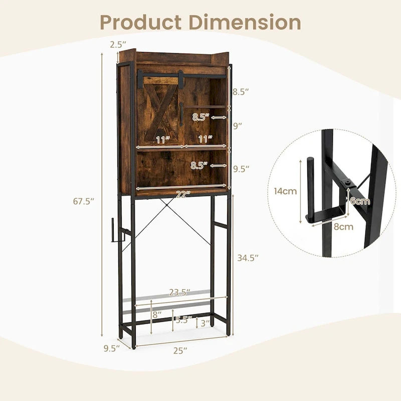Over-The-Toilet Storage Cabinet Bathroom w/ Sliding Barn Door