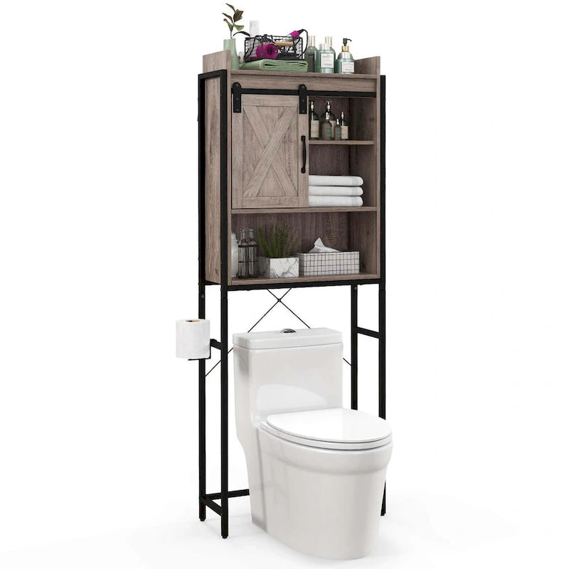 Over-The-Toilet Storage Cabinet Bathroom w/ Sliding Barn Door