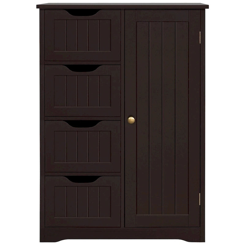 Large Bathroom Storage Cabinet Free-Standing Floor Cabinet with 4 Drawers and 1 Cupboard - N/A