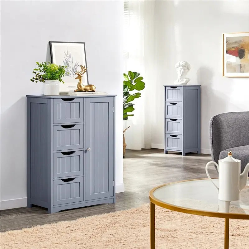 Large Bathroom Storage Cabinet Free-Standing Floor Cabinet with 4 Drawers and 1 Cupboard - N/A