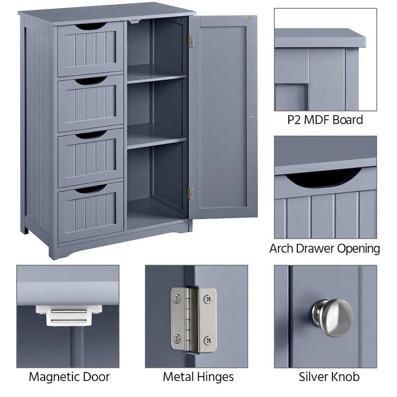 Large Bathroom Storage Cabinet Free-Standing Floor Cabinet with 4 Drawers and 1 Cupboard - N/A