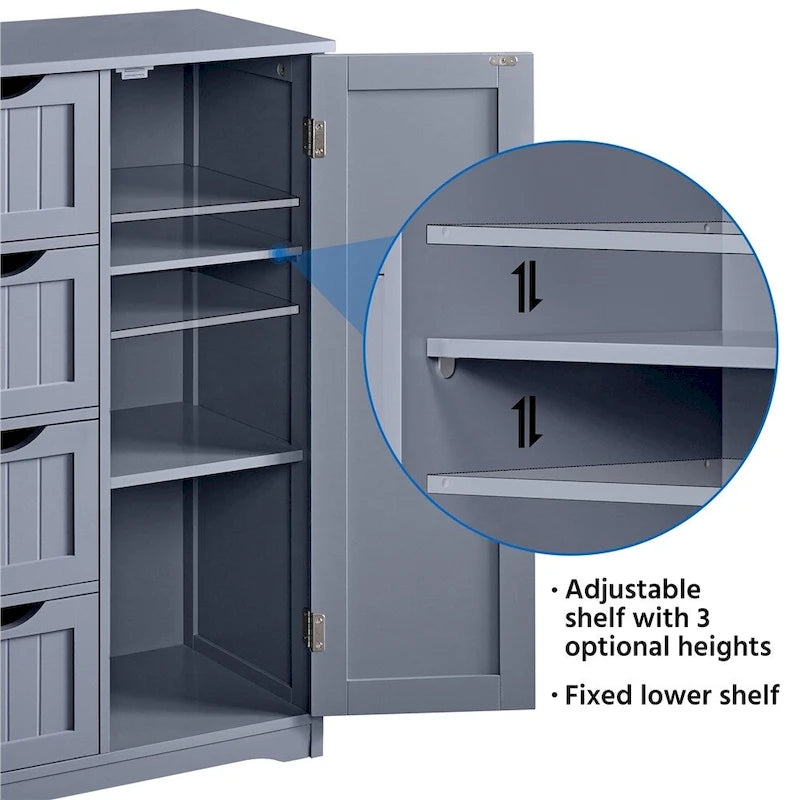 Large Bathroom Storage Cabinet Free-Standing Floor Cabinet with 4 Drawers and 1 Cupboard - N/A