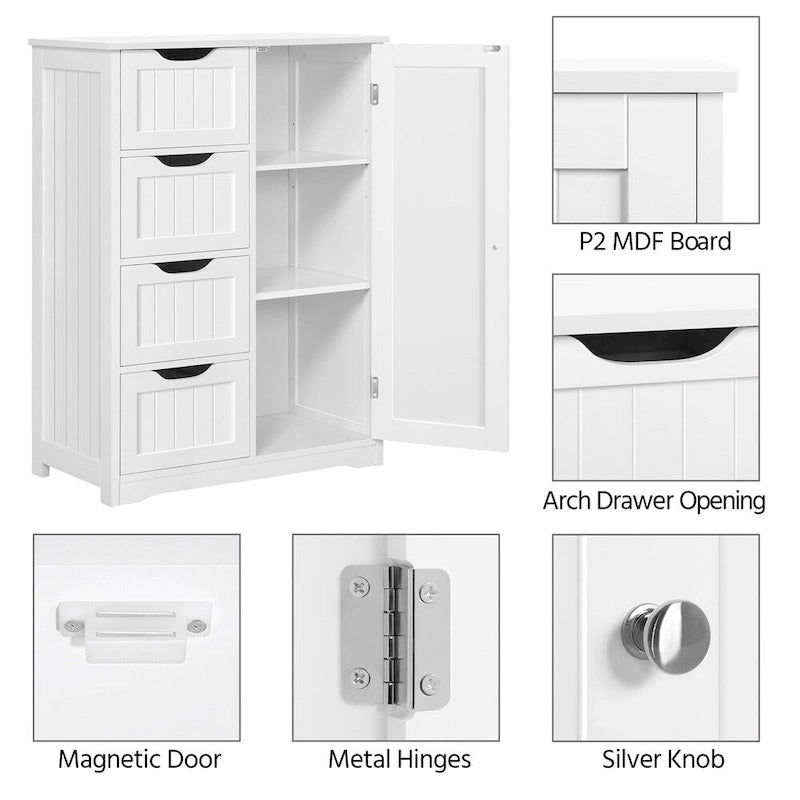 Large Bathroom Storage Cabinet Free-Standing Floor Cabinet with 4 Drawers and 1 Cupboard - N/A
