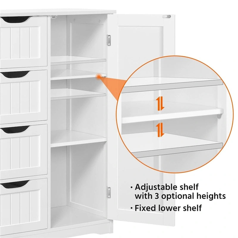 Large Bathroom Storage Cabinet Free-Standing Floor Cabinet with 4 Drawers and 1 Cupboard - N/A
