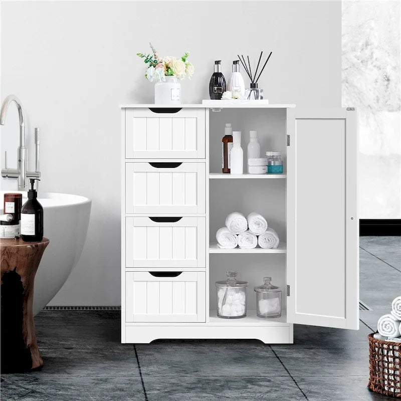 Large Bathroom Storage Cabinet Free-Standing Floor Cabinet with 4 Drawers and 1 Cupboard - N/A