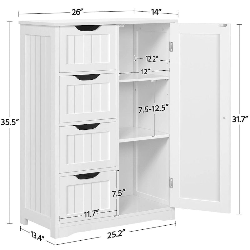 Large Bathroom Storage Cabinet Free-Standing Floor Cabinet with 4 Drawers and 1 Cupboard - N/A
