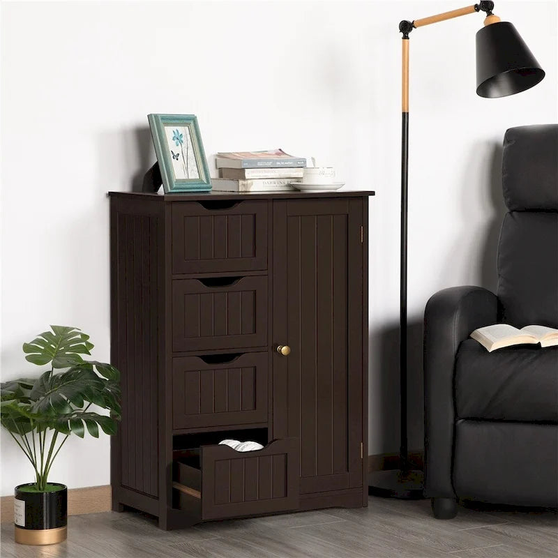 Large Bathroom Storage Cabinet Free-Standing Floor Cabinet with 4 Drawers and 1 Cupboard - N/A