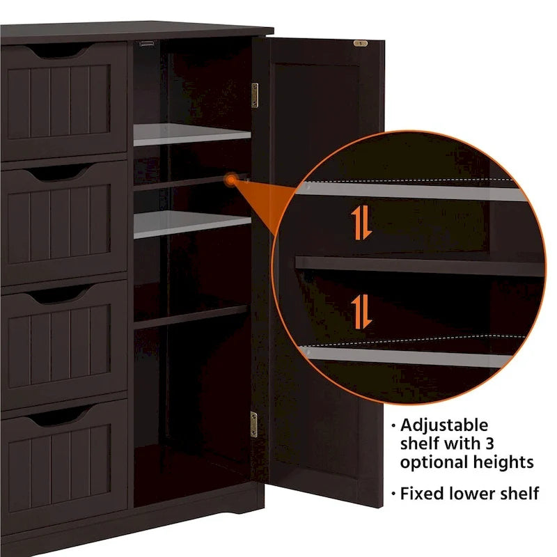 Large Bathroom Storage Cabinet Free-Standing Floor Cabinet with 4 Drawers and 1 Cupboard - N/A