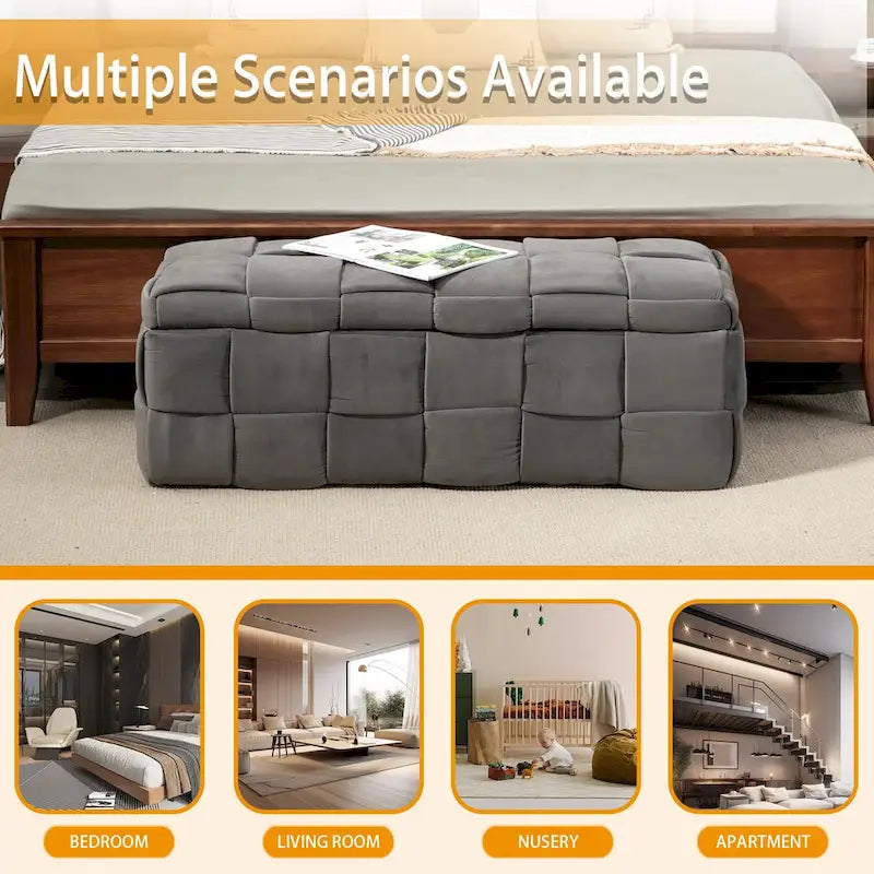 Velvet Upholstered Storage Ottoman Bench with Safety Hinge for Living Room,Bedroom