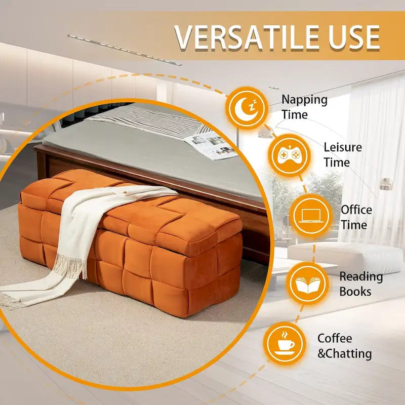 Velvet Upholstered Storage Ottoman Bench with Safety Hinge for Living Room,Bedroom