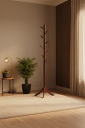 Wooden Coat Rack Stand Hall Tree 2 Adjustable Height w/ 8 Hooks